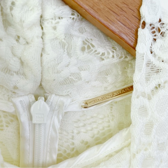 Elie Tahari Porcelain Cream White Lace Twist Neck Top L Large Mock Neck - Picture 8 of 10